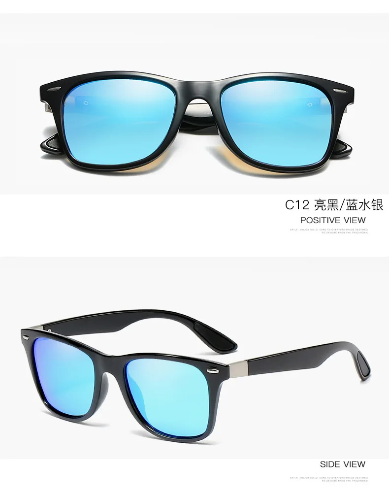 C12 black blue 2 Брендовые дизайнерские Классические поляризованные солнцезащитные очки для мужчин и женщин, солнцезащитные очки с квадратной оправой для вождения, мужские очки UV400 Gafas De Sol - Цвет линз: C12 black blue 2