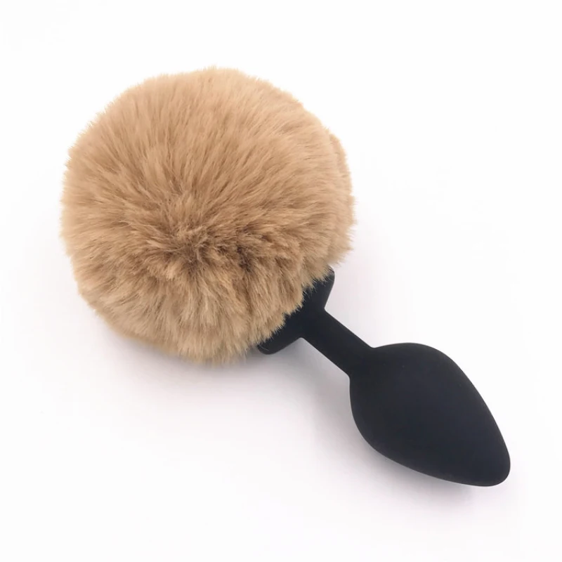 Коричневая Анальная пробка с хвостом кролика силиконовая искусственная фетиш