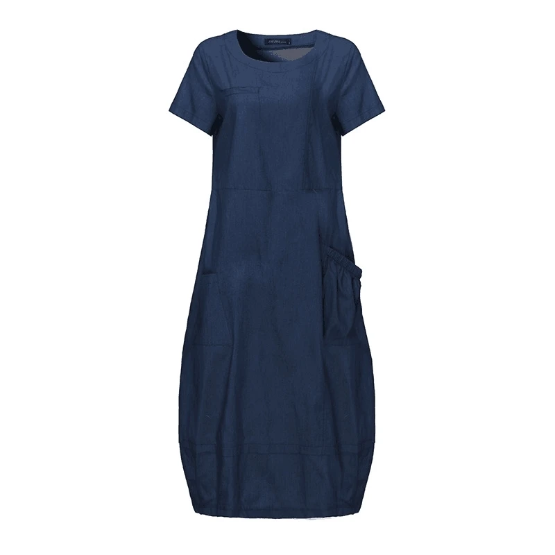 Фото Женское джинсовое платье с коротким рукавом средней длины | Женская одежда