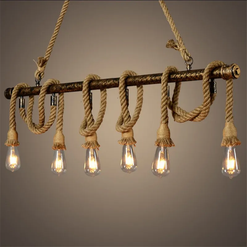 Hemp rope pendant light vintage personality oft bar table water pipe decoration lamp | Лампы и освещение
