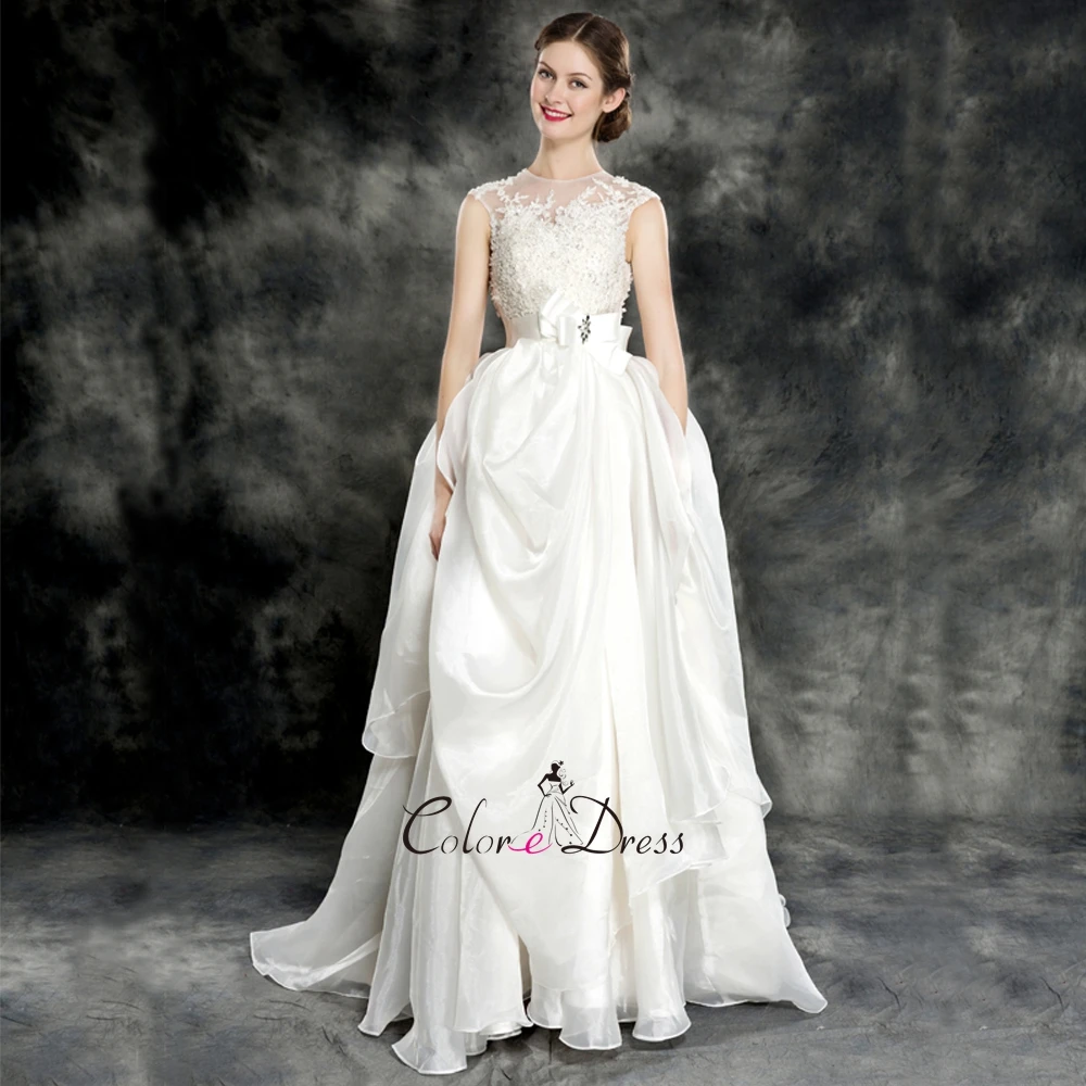 2017 Люкс Кружева Аппликация Лиф O-образным Вырезом Слоновая Кость Белый Бальные