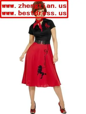 Бесплатная доставка S 2XL 1950s Красная смазка с рисунком пуделя для Bopper рок н ролл