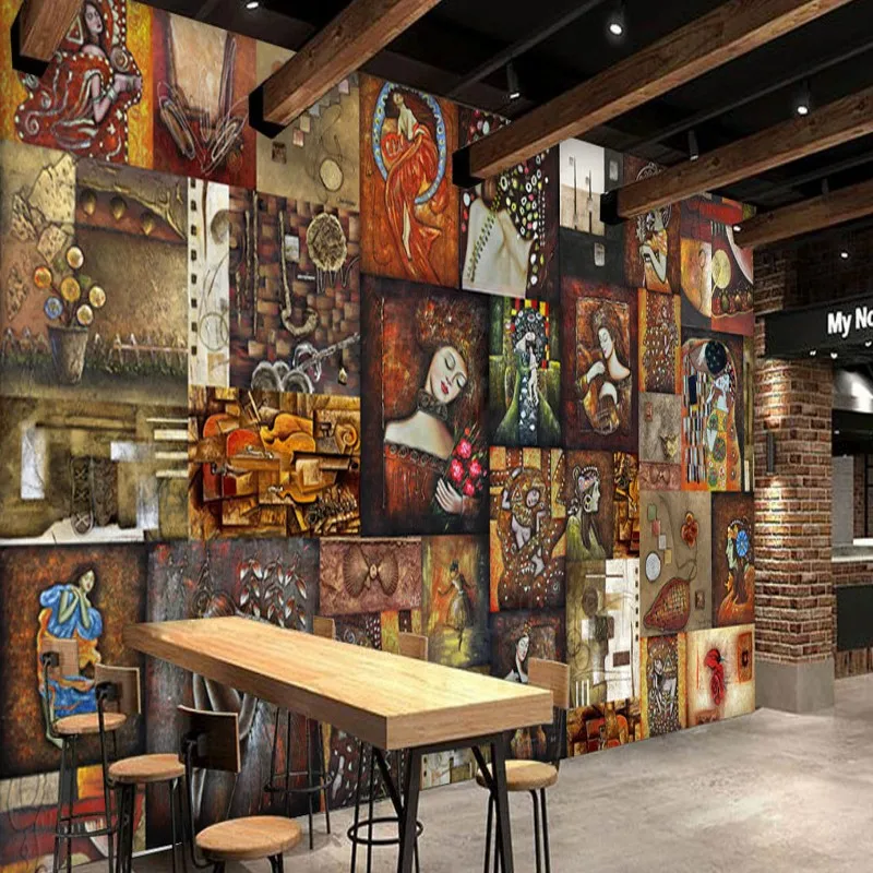 Фотообои на заказ обои для ресторана ретро ностальгическая картина маслом бара