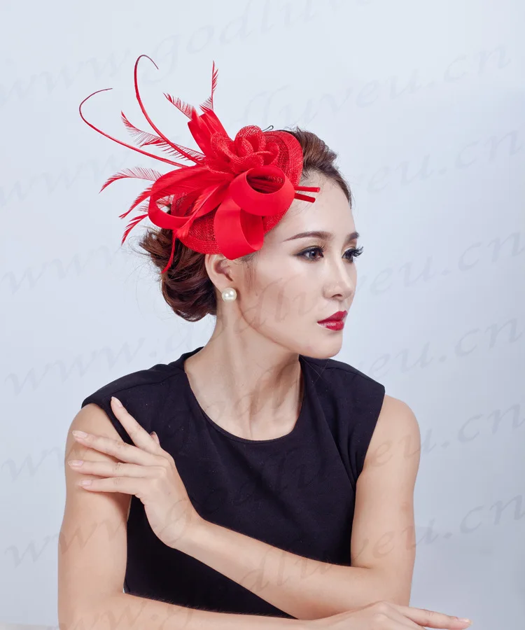 Женская красная шляпа sinamay ручной работы Красивая Европейская Большая Цветочная