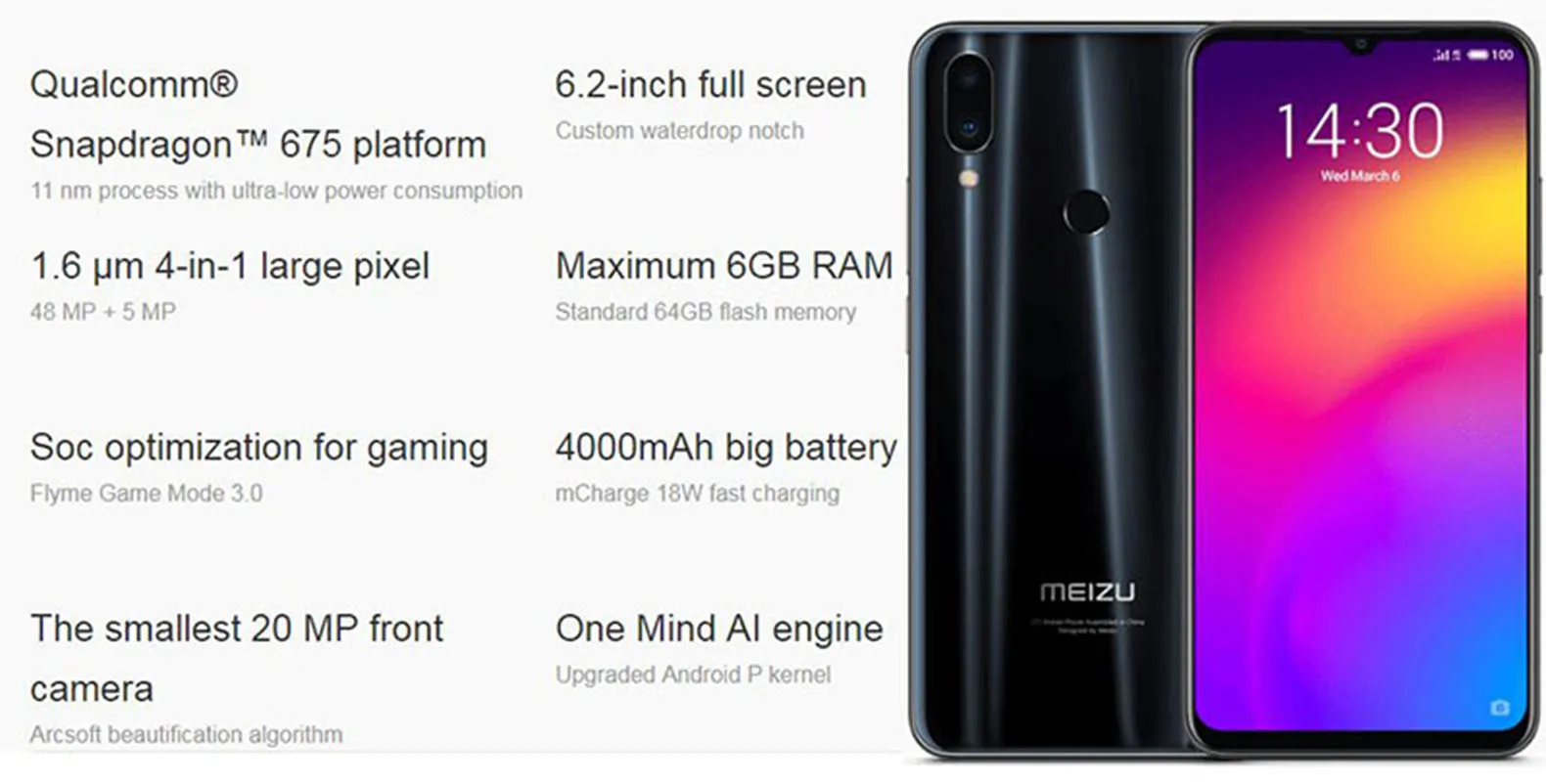 Meizu Note 9 смартфон с 6 2 дюймовым дисплеем восьмиядерным процессором Snapdragon 675 ОЗУ 4 Гб