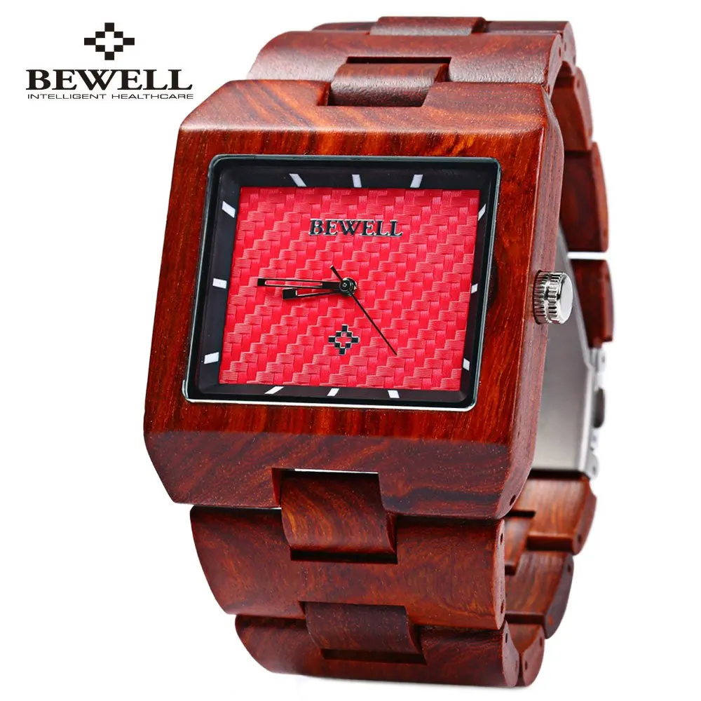 Bewell Men Wood Quartz Watch Rectangle Dial Wooden Band Waterproof Japan Movtment Analog Wrist Watches 2016 relojes