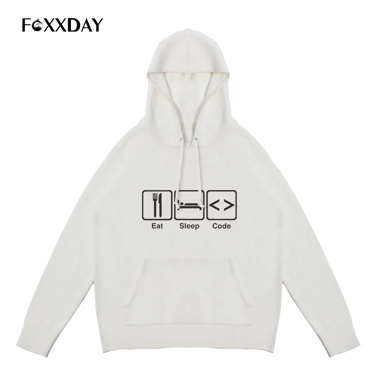 FOXXDAY новые зимние мужские стильные едят код сна Программирование комедия Толстовка Смешные программисты толстовки мужские топы с длинными рукавами с капюшоном