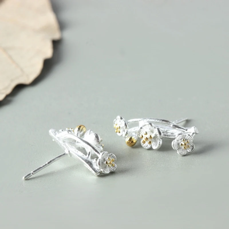 QOOKOO I Frosted Cherry Floral Stud Earrings Sweet 925 Sterling Silver Female Flower Original Prevent Allergy | Украшения и