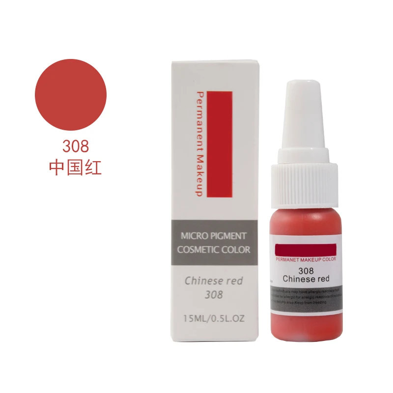 308 Chinese red Постоянный пигмент для перманентного макияжа, чистое органическое жидкий пигмент 1/2 унции)(15 мл) для бровей чернил для татуажа - Цвет: 308 Chinese red