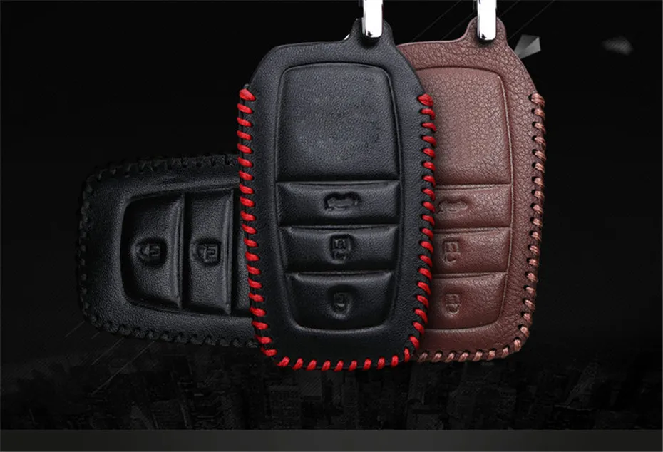 Leather Car Key Cover Case for Toyota Highlander Land Cruiser Riez RAV4 Camry Prado Hilux Fortuner Corolla Crown CHR Prius LC200
