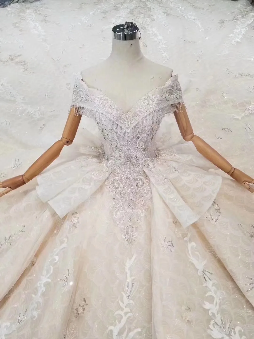 Robe De Mariage 2019 роскошное кружевное бальное платье с открытыми плечами и кисточками