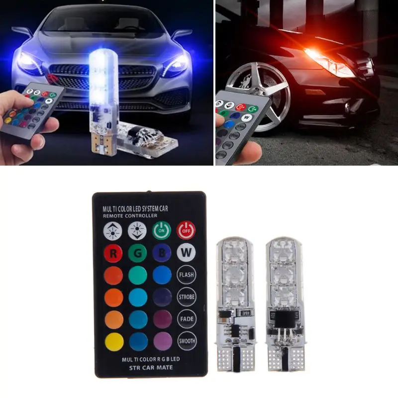 1 пара T10 RGB LED Автомобильная клиновидная лампа для чтения Авто интерьерный свет
