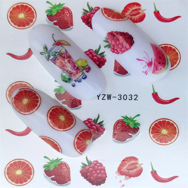 

WUF Translucent flower Full Wraps Nail Art Water Transfer Stickers Flower Fruit Style Manicure Decal DIY