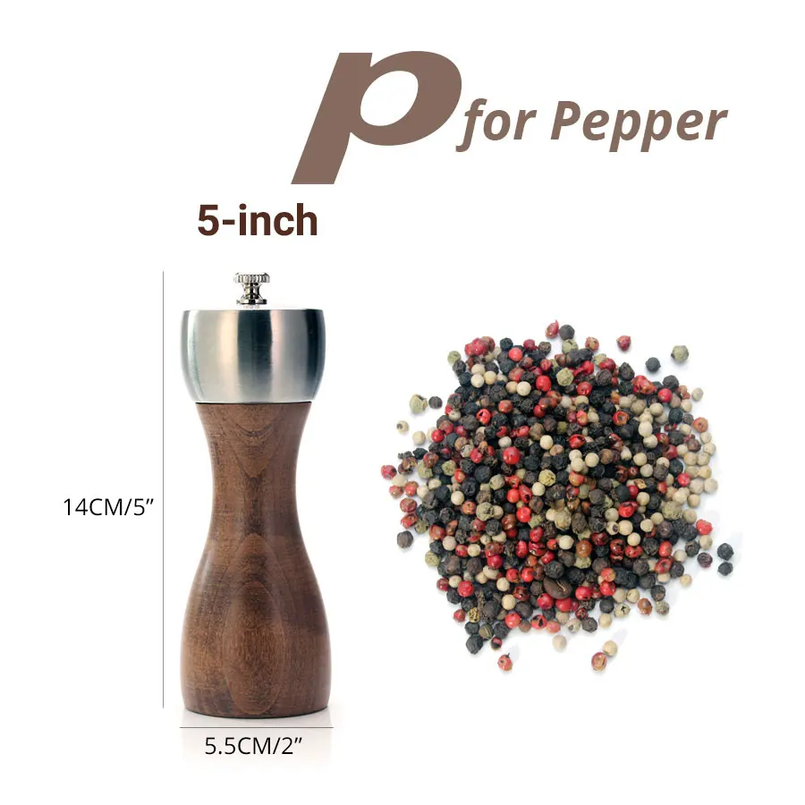 5 inch for pepper Премиум буковая мельница для перца-прецизионный ротор из углеродистой стали для перца, морской соли, черного перца и многого другого, кухонные инструменты - Цвет: 5 inch for pepper