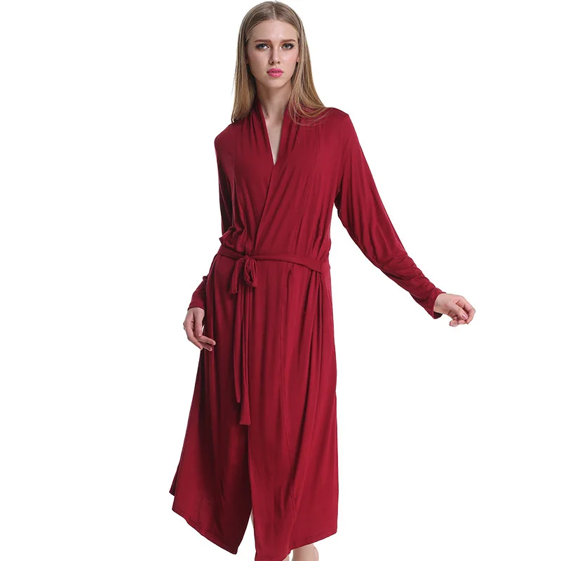 Красный модальный халат женское кимоно длинный одежда для отдыха сексуальный