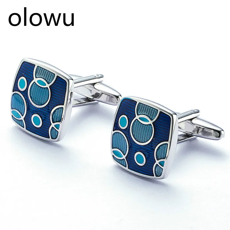 Olowu Запонки дизайнерский бренд для мужчин подарок Cloisonne синий цвет Прямоугольные Запонки Серебро Медь Роскошные мужские ювелирные изделия