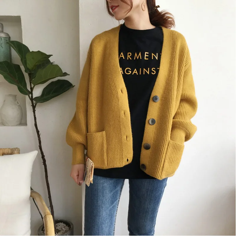 2019 Autumn Women Cardigans Sweater Casual Long Sleeve Single-breasted Knitted Cardigan Winter Thick Loose Solid Outwear |