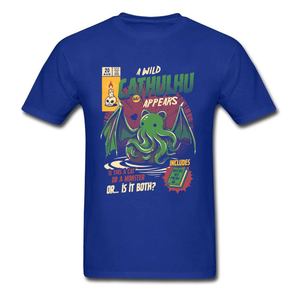 Синий A Wild Cthulhu, футболка, мужские топы, кошка или футболка с изображением монстра, Череп, топ, мужские Мультяшные футболки, милая одежда, забавная черная футболка - Цвет: Синий