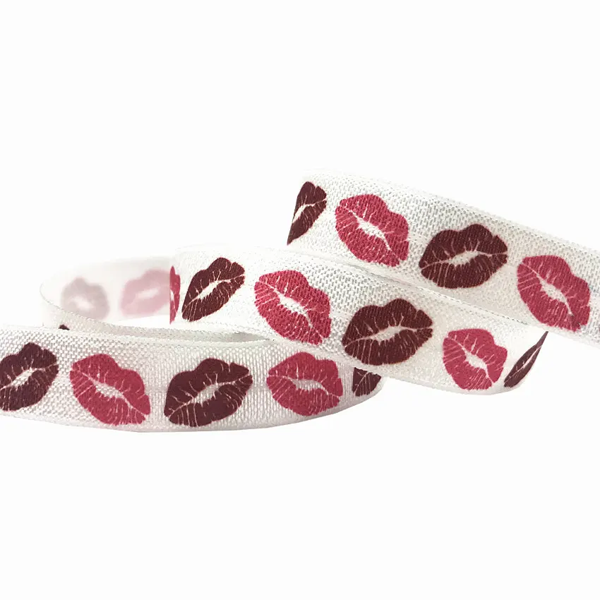 10yards 16mm Red Lips Valentine's Day FOE Fold Over Elastic Ribbon Headband Diy Wedding Party Gift decoration Sewing Accessory | Дом и сад