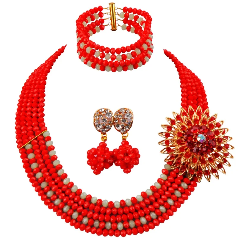 

Characteristic Unique Opaque Red Mint Green Crystal Beads Women Neckalce Jewelry Set for Anniversary Present 5C-ST-20