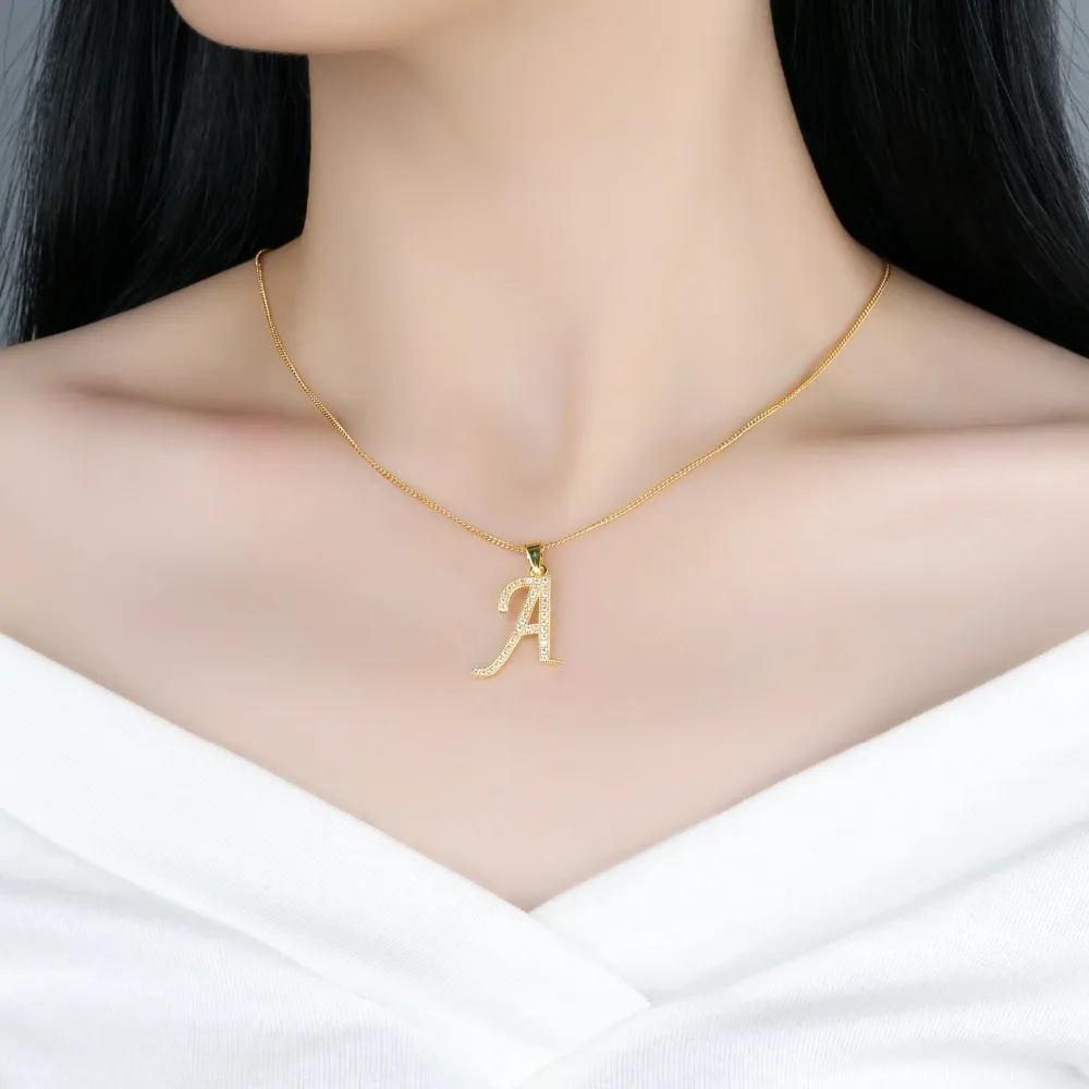 

Felicelia Women Girls Initial Letters Pendant Necklace With Cubic Zirconia Silver Gold Color Creative Jewelry Birthday Gift