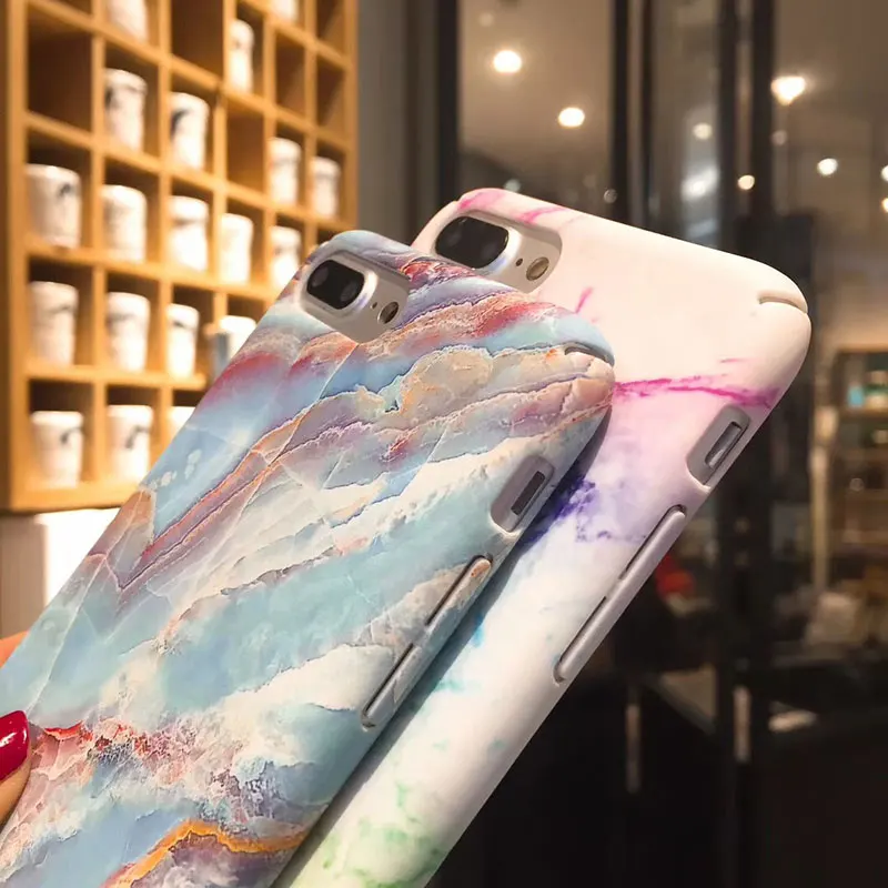 Boucho For iphone X 6/7/8 Plus Granite Scrub Marble Stone image Painted Hard PC Matte Phone Case 6 6s 7 8 plus |