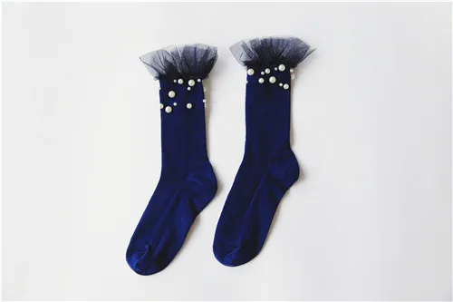 navy blue Осенне-зимние модные хлопковые носки для женщин, сетчатые жемчужные носки для девочек, милые женские носки Sox Chaussette Femmme, Calcetines Mujer - Цвет: navy blue