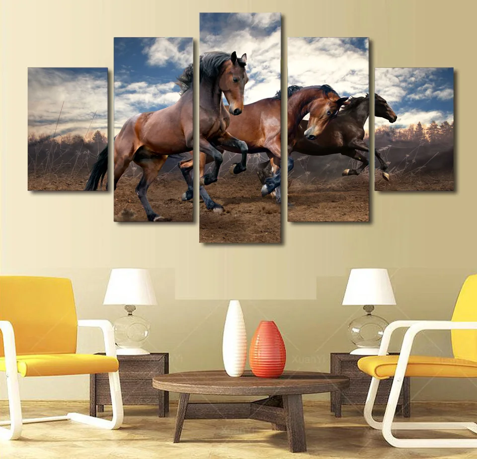 HD Печать панно с животными Бег лошадь 5 шт. картина стены искусства холст печати