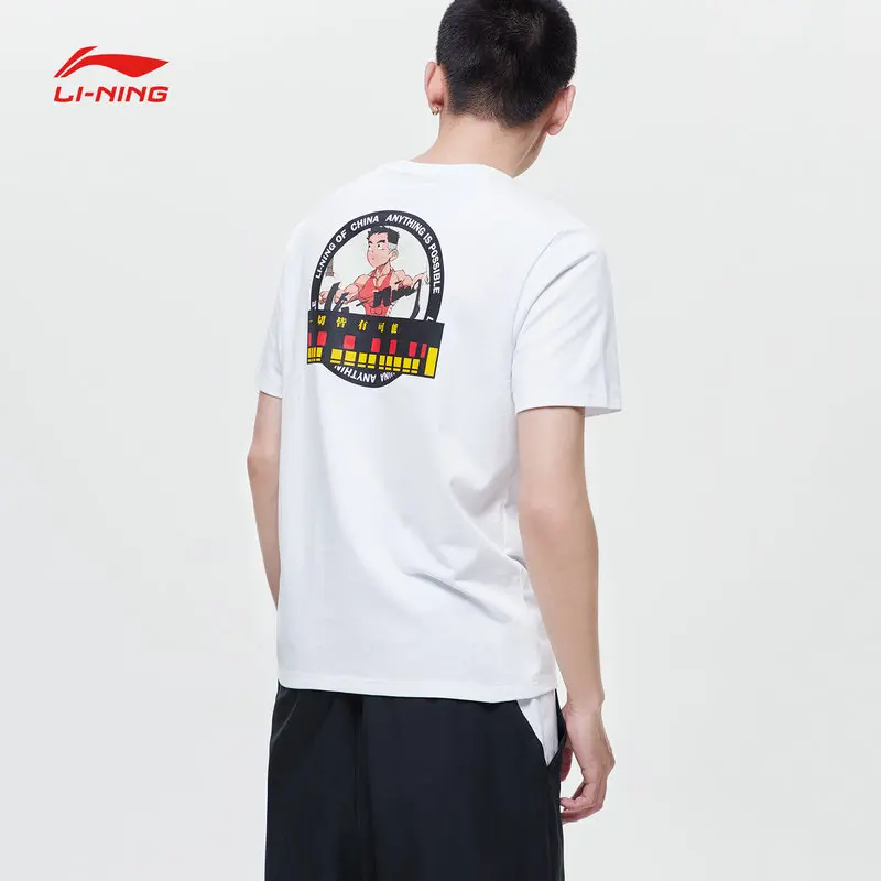 Li Ning Мужская футболка с коротким рукавом 100% хлопок обычная посадка подкладка
