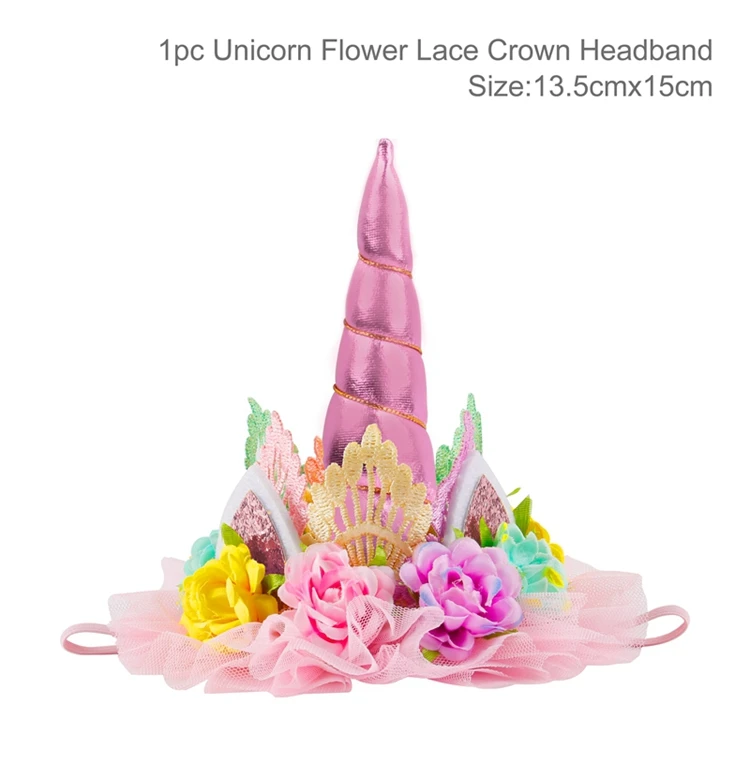 pink crowm QIFU 1 шт Розовый Золотой Корона День рождения украшения дети кружева цветок корона Единорог вечерние шляпы серебряные аксессуары для волос, корона - Цвет: pink crowm