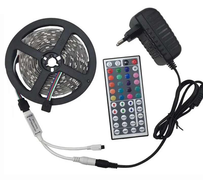 SMD RGB Светодиодные ленты Light 5050 3528 10 м 5 м светодиодные rgb светодиодов ленты светодиод лента Гибкая мини ИК-пульт DC 12 В адаптер Комплект