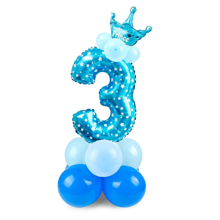 Blue 3 HUIRAN розовый и голубой номер воздушный шар из фольги шары Корона Декор ребенка душ принц принцесса балон с днем рождения поставки - Цвет: Blue 3