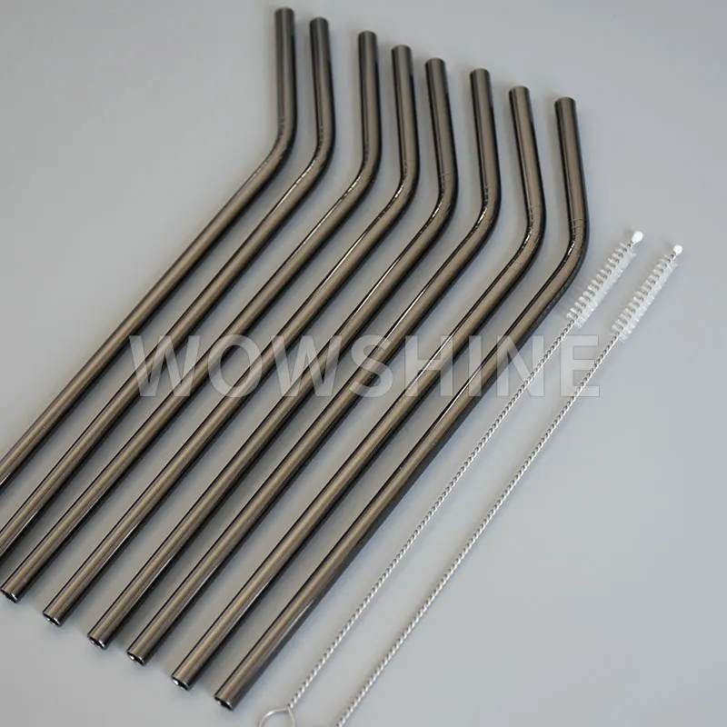 

WOWSHINE New Gun Black Stainless Steel 304 Drinking Straws Bent 6mm*215mm 10PCS+2 Brushes