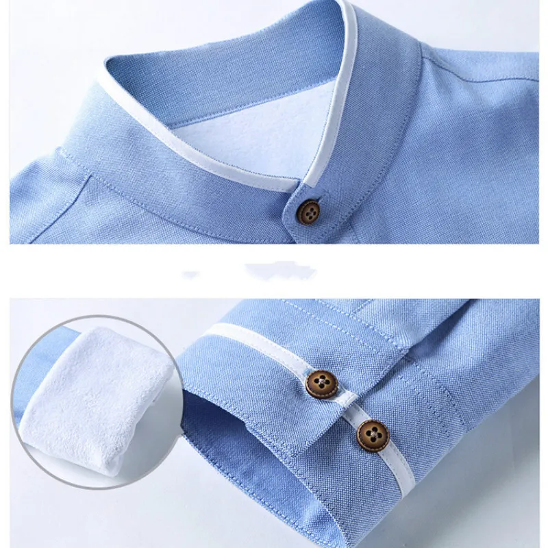 

iRicheraf Thicken Warm Velvet Men Shirt Long Sleeve Stand Collar Winter Korean Shirt White Grey Plus Size 3xl 5xl Dropshipping