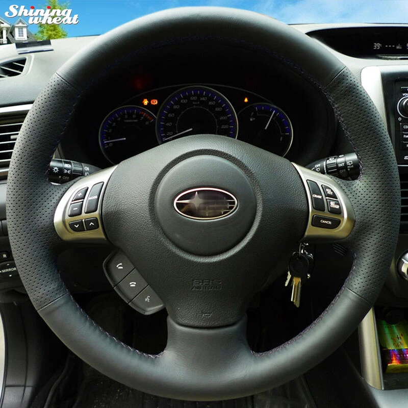 

Блестящие пшеницы черный кожаный чехол на руль для Subaru Forester 2008-2012, автомобильные аксессуары, брелок для автомобиля Subaru 2008-2011 Legacy 2008-2010 Exiga 2
