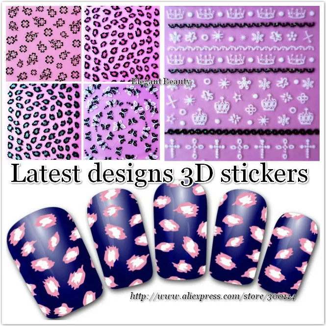 

wholesale latest fashion 3D Nail Art Sticker 54 styles lace & luxury leopoard french tip Decoration 200pcs/lot free shipping