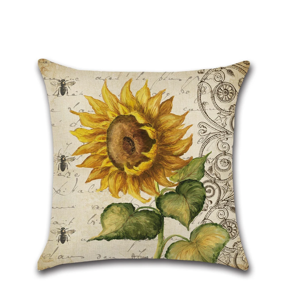 Sunflower-04 Винтаж подсолнечника, Подушка Наволочка, домашний декор Чехлы для диванных подушек автомобиля Cojines украшение для дома, ресторана наволочка с цветами - Цвет: Sunflower-04