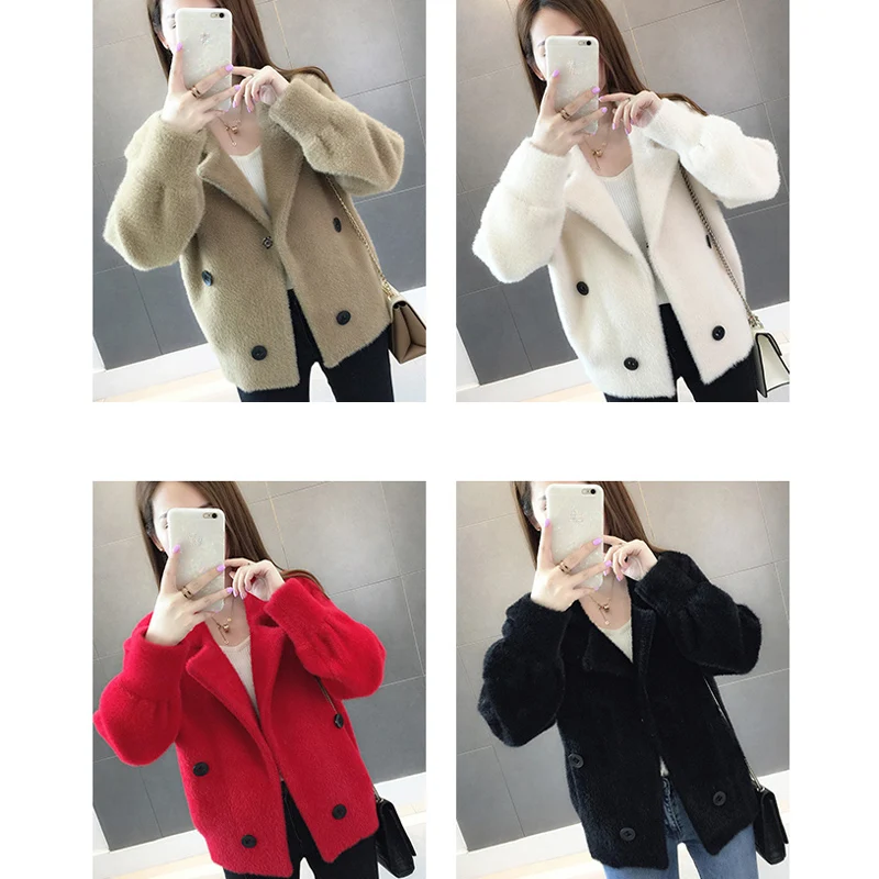 Черное винтажное трикотажное пальто с треугольным вырезом Осеннее и зимнее