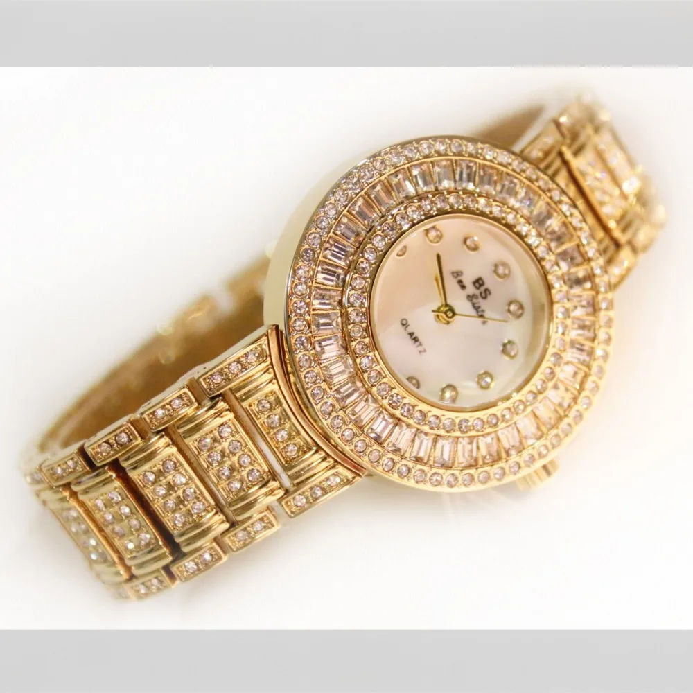 2017 Роскошные брендовые кварцевые часы женские золотые стальные часы-браслет 30 м