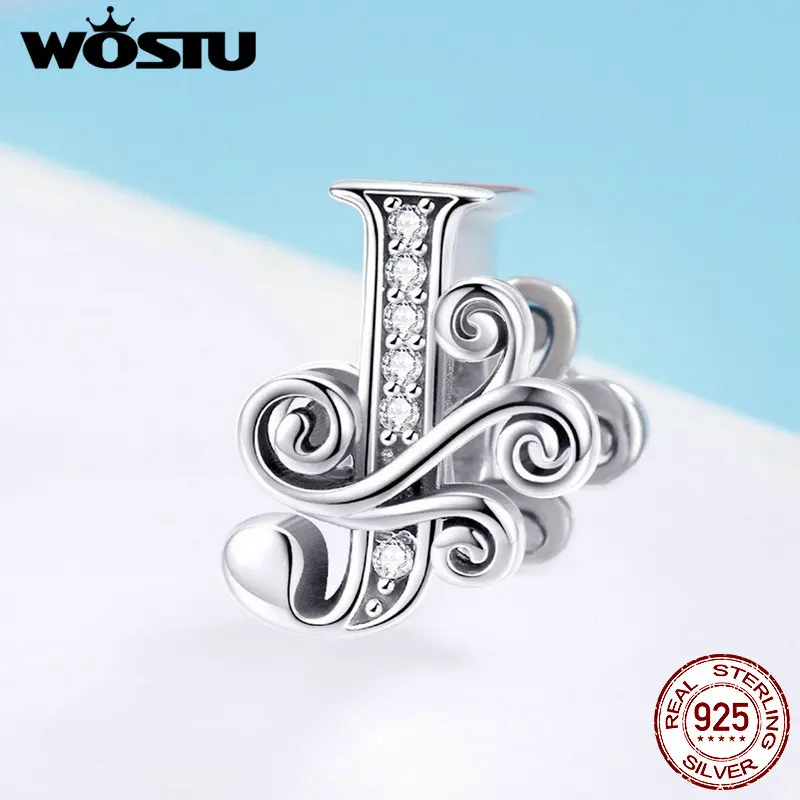 Letter J WOSTU 925 пробы серебряные буквы A-Z CZ камень бисер Подходит для женщин браслет ожерелье Мода Бижутерия подарок BNC030 - Цвет: Letter J