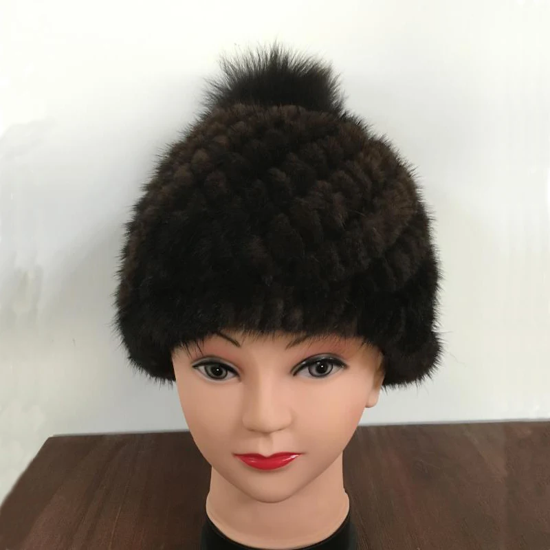 CHEWIES/зимние шапки из натурального меха норки женские модные вязаные шапочки с
