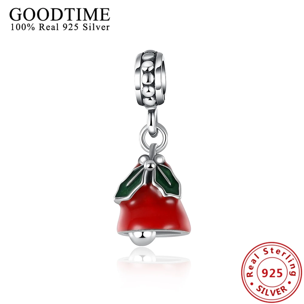 Чистый стерлингового серебра 925 пробы Рождество красной эмалью Bells мотаться