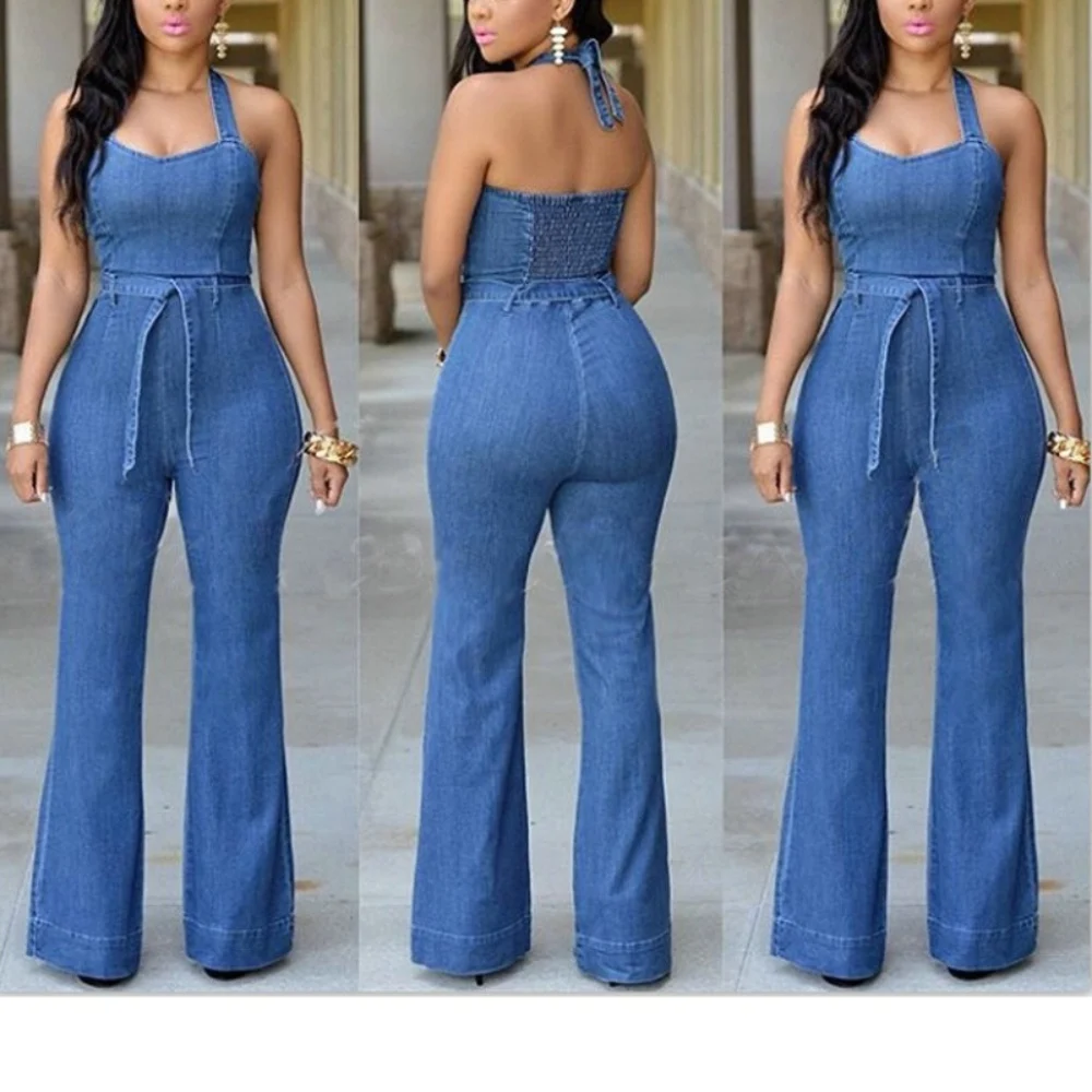 Jeans Slim Sexy Straps Blue Comfortable Jumpsuit Romper Full Length Trousers and Waistband Women Playsuit | Женская одежда