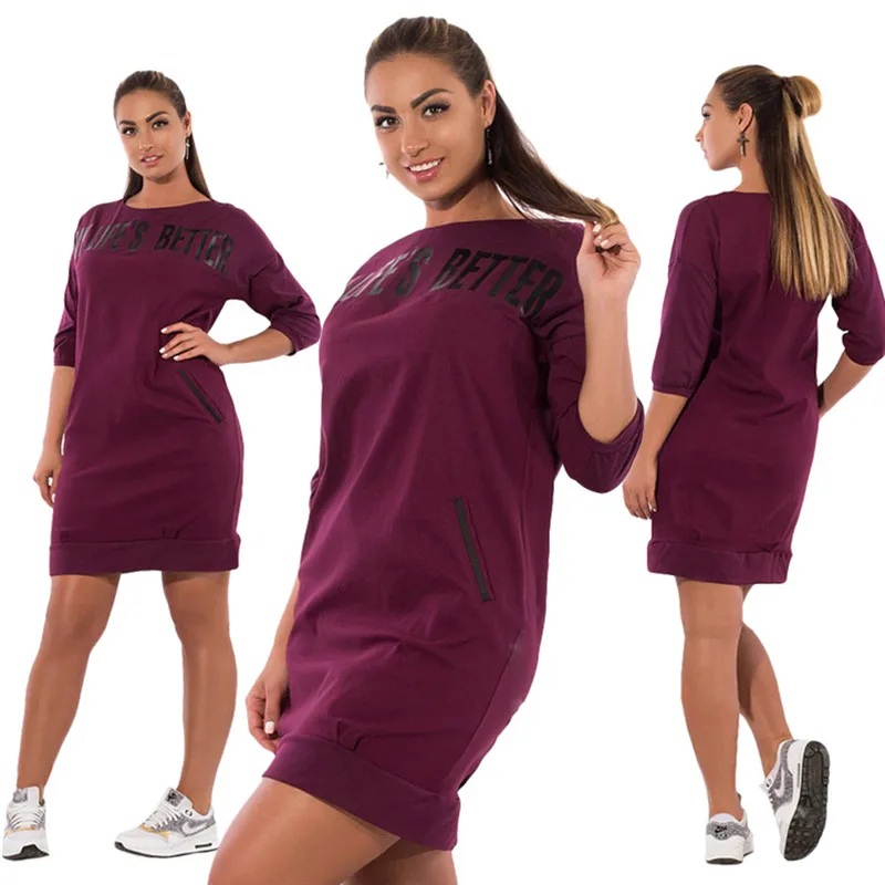 Bigsweety Women Autumn Three-Quarter Sleeve Dress Plus Size Harjuku Letter Print Casual Mini Dresses Slim Vestidos Oversize 6XL | Женская