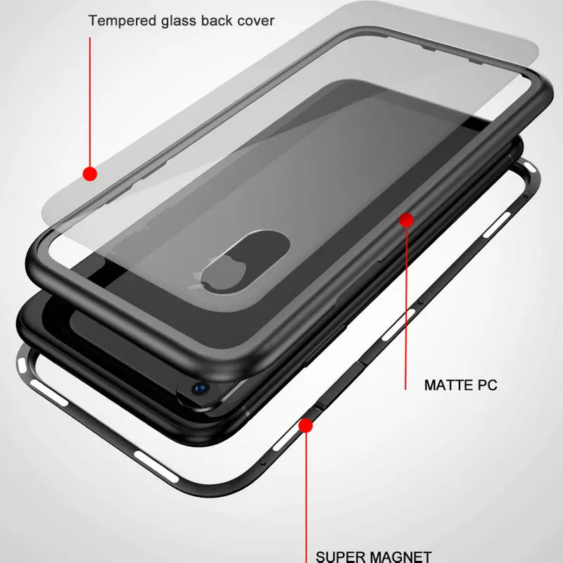 Роскошный магнит для iPhone X Xr Xs Max закаленное стекло Магнитная Адсорбция чехол 6 6s 7 8