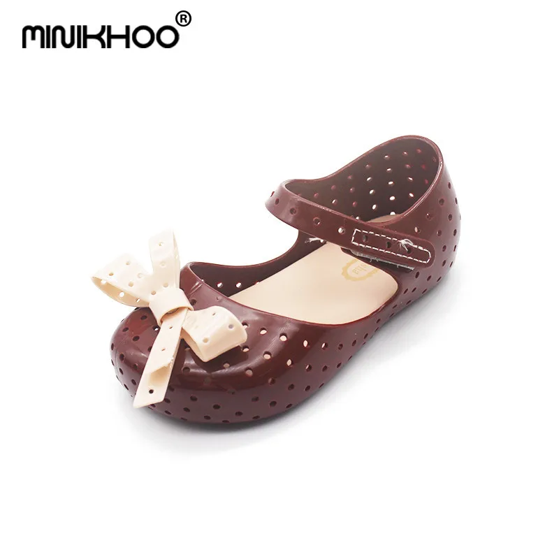 Mini Melissa/Новинка; пластиковые сандалии для девочек в Бразилии с бантом; коллекция года; Летняя детская обувь; сандалии для маленьких принцесс мелиссы; нескользящие; 14,5-17 см - Цвет: Brown
