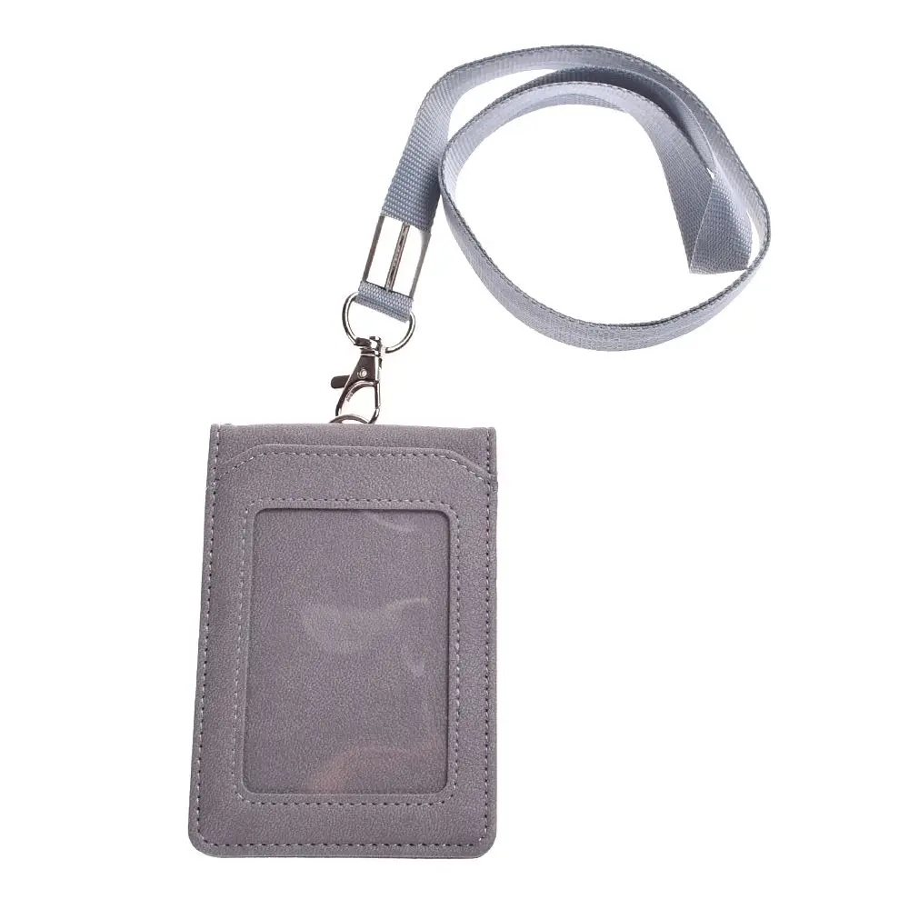 Light Grey Leather Wallet Work Office ID Card Credit Card Badge Holder+ Lanyard+ 5 Slots Bank Card Holders ID Badge Holders Accessories - Color: Light Grey