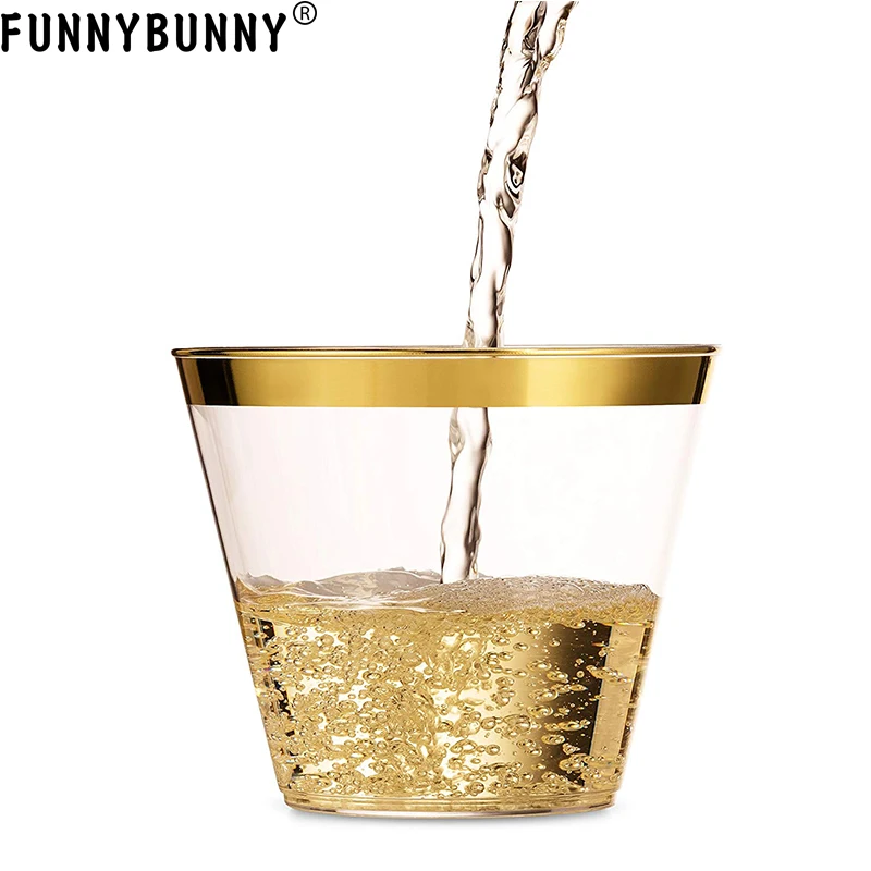 FUNNYBUNNY золотые прозрачные пластиковые чашки с золотой оправой Необычные