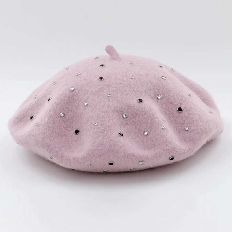 Берет Женские французские шерстяные береты женская зимняя шапка со стразами