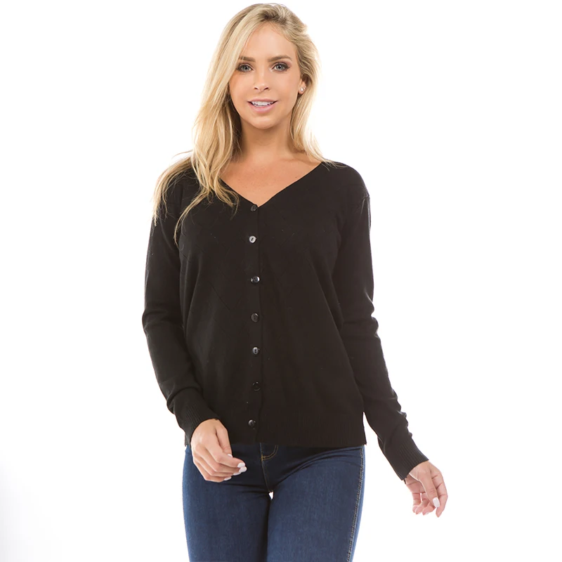 Newest Girl Solid Plaid Cardigan Knitted Sweater Casual Buttons Fashion 2018 Women Long Sleeve V Neck Autumn Top |
